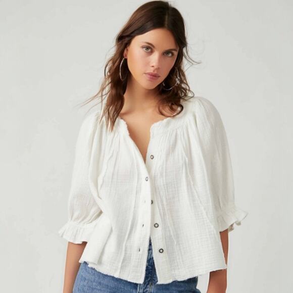 Free People Tops - Free People Bohemian Gauze Lucy Solid Swing Top in White Size XL Cottage